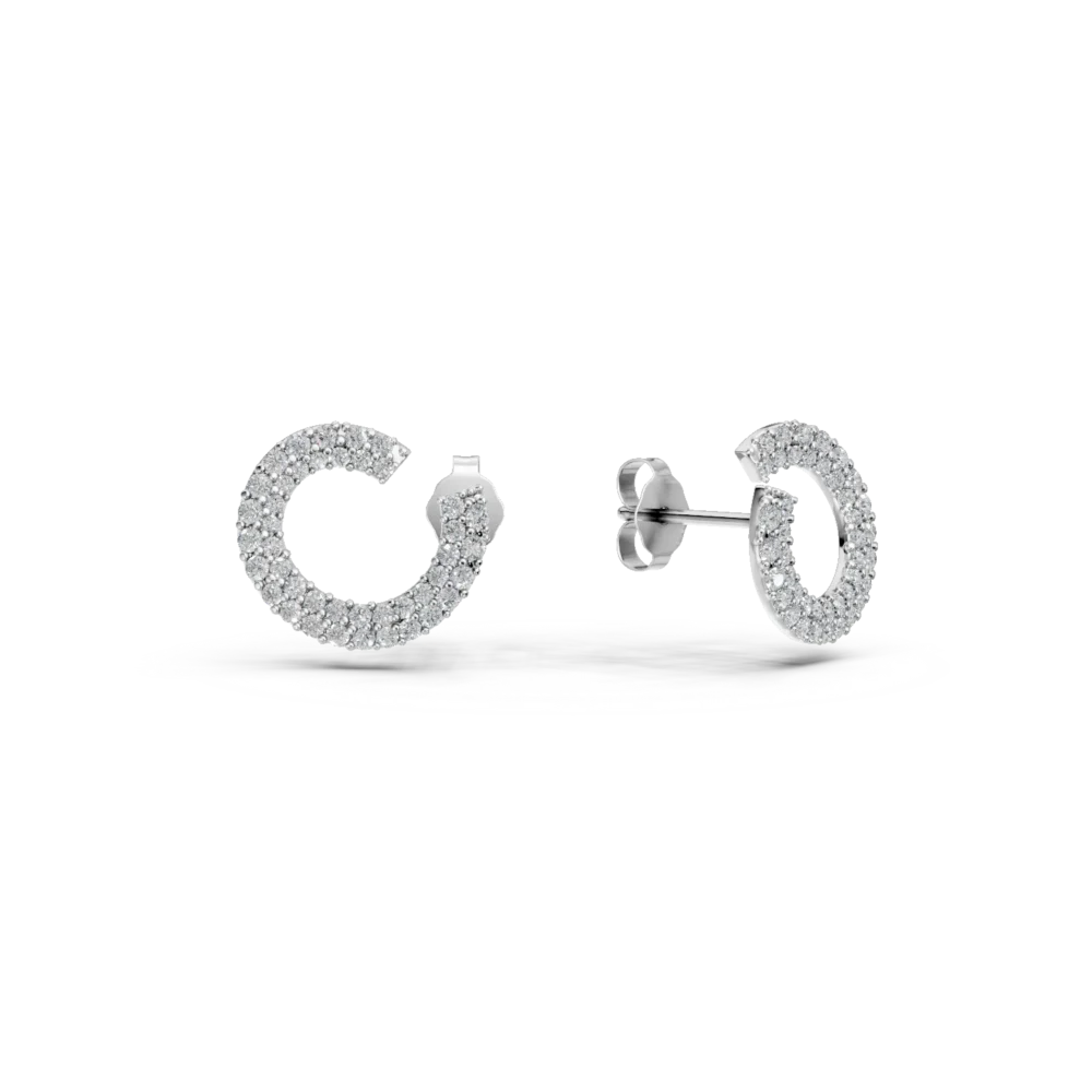 Cercei geometrici din aur alb cu zirconii