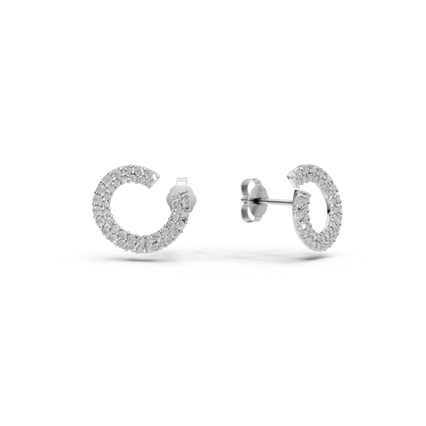 Cercei geometrici din aur alb cu zirconii