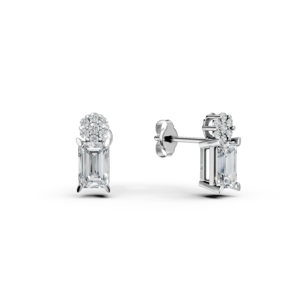 Cercei geometrici din aur alb cu zirconii