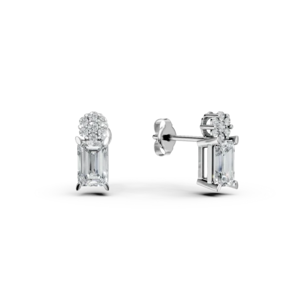 Cercei geometrici din aur alb cu zirconii