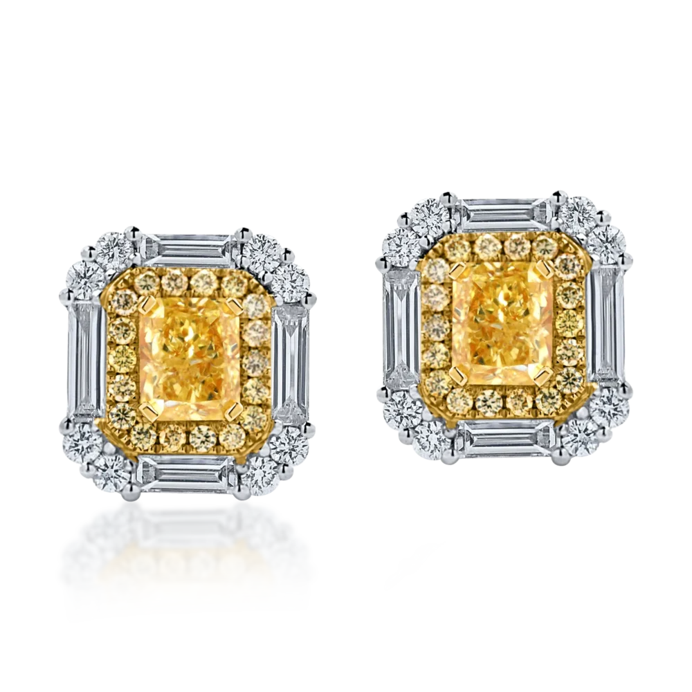 Cercei geometrici din aur alb-galben cu diamante de 2.1ct - imagine 2