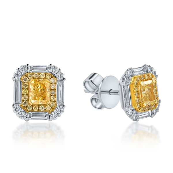 Cercei geometrici din aur alb-galben cu diamante de 2.1ct