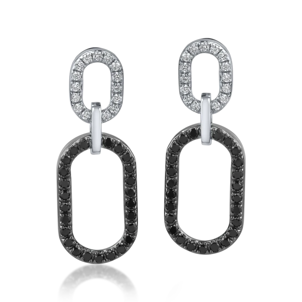 Cercei geometrici din aur alb-negru cu diamante negre si incolore de 0.5ct - imagine 2
