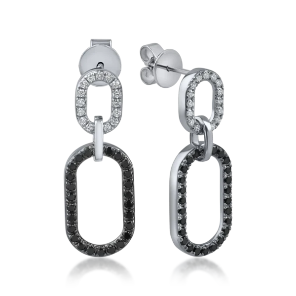 Cercei geometrici din aur alb-negru cu diamante negre si incolore de 0.5ct