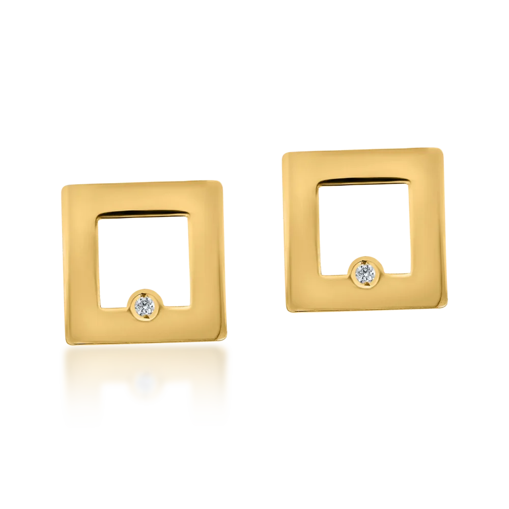 Cercei geometrici din aur galben cu diamante de 0.005ct - imagine 2