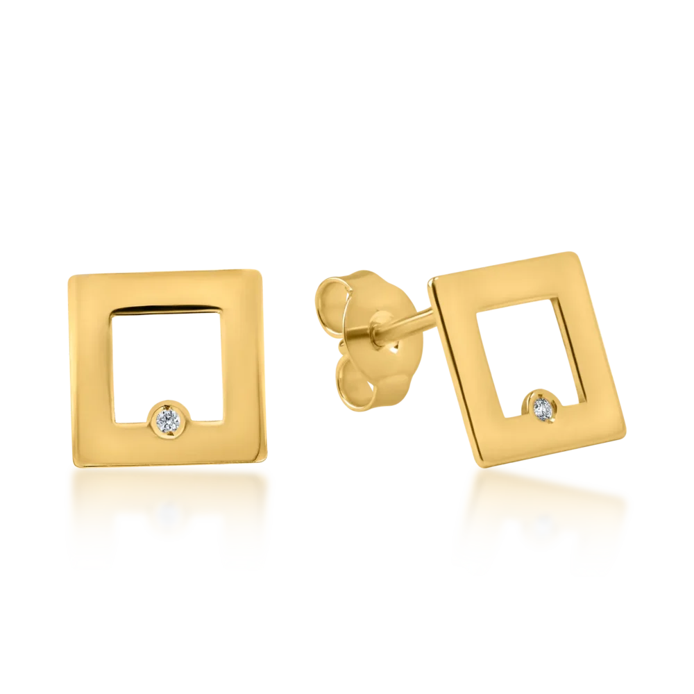Cercei geometrici din aur galben cu diamante de 0.005ct