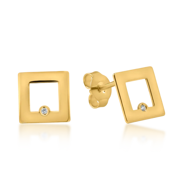 Cercei geometrici din aur galben cu diamante de 0.005ct