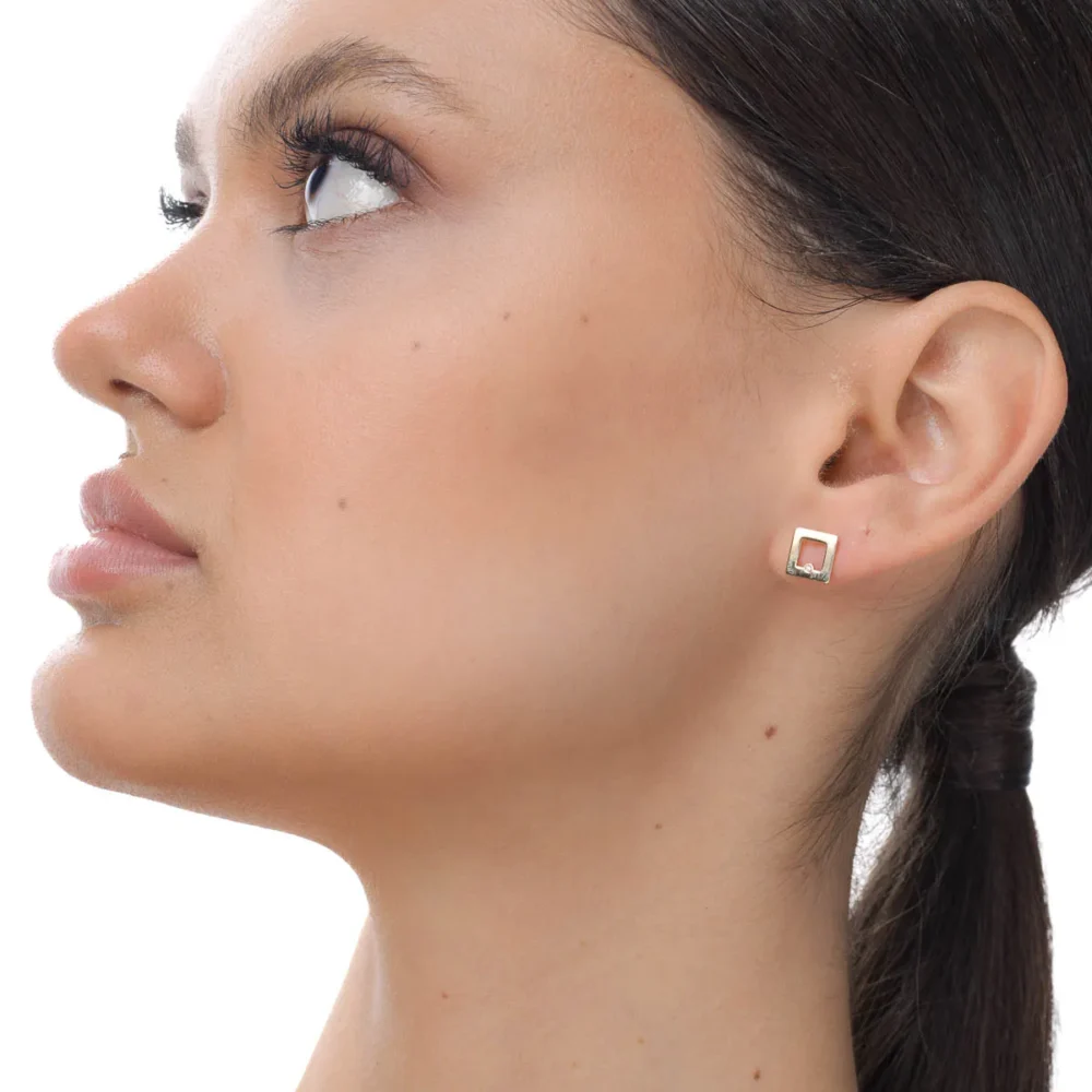 Cercei geometrici din aur galben cu diamante de 0.005ct - imagine 3