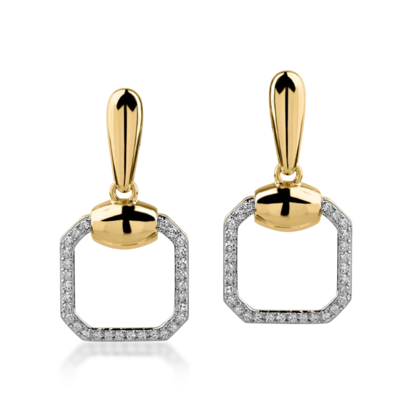 Cercei geometrici din aur galben cu diamante de 0.165ct