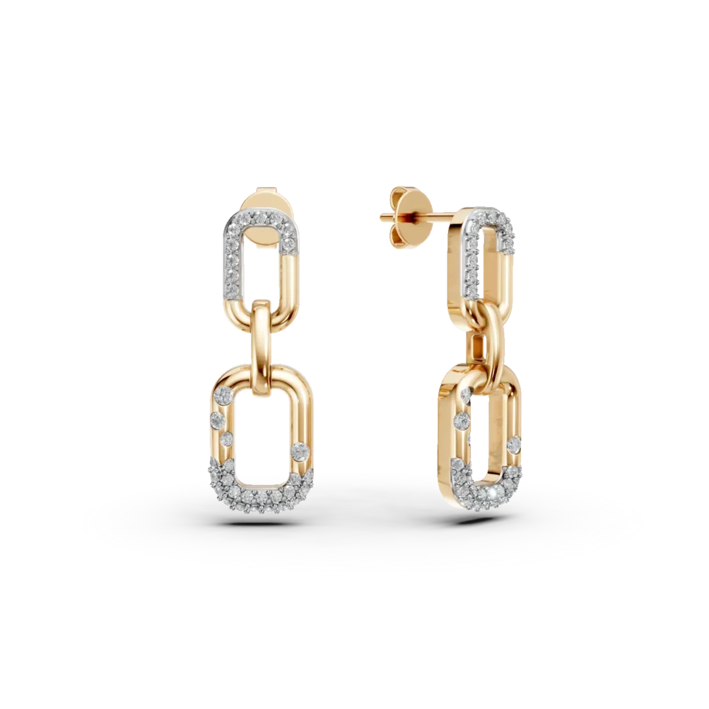 Cercei geometrici din aur galben cu diamante de 0.2ct