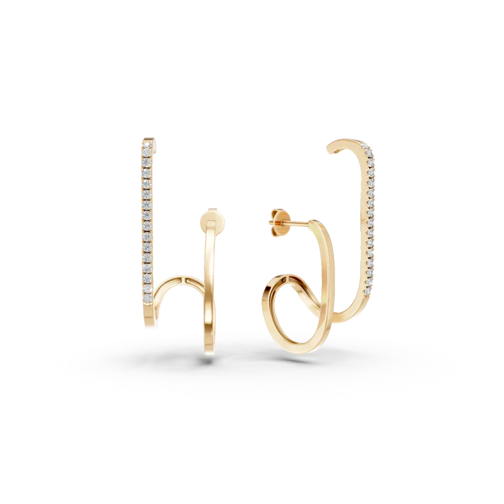 Cercei geometrici din aur galben cu diamante de 0.2ct