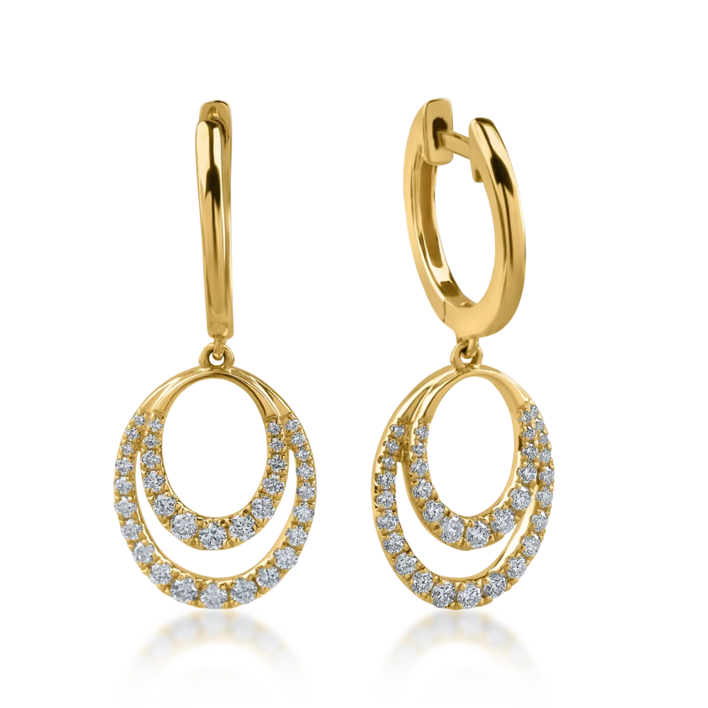 Cercei geometrici din aur galben cu diamante de 0.37ct