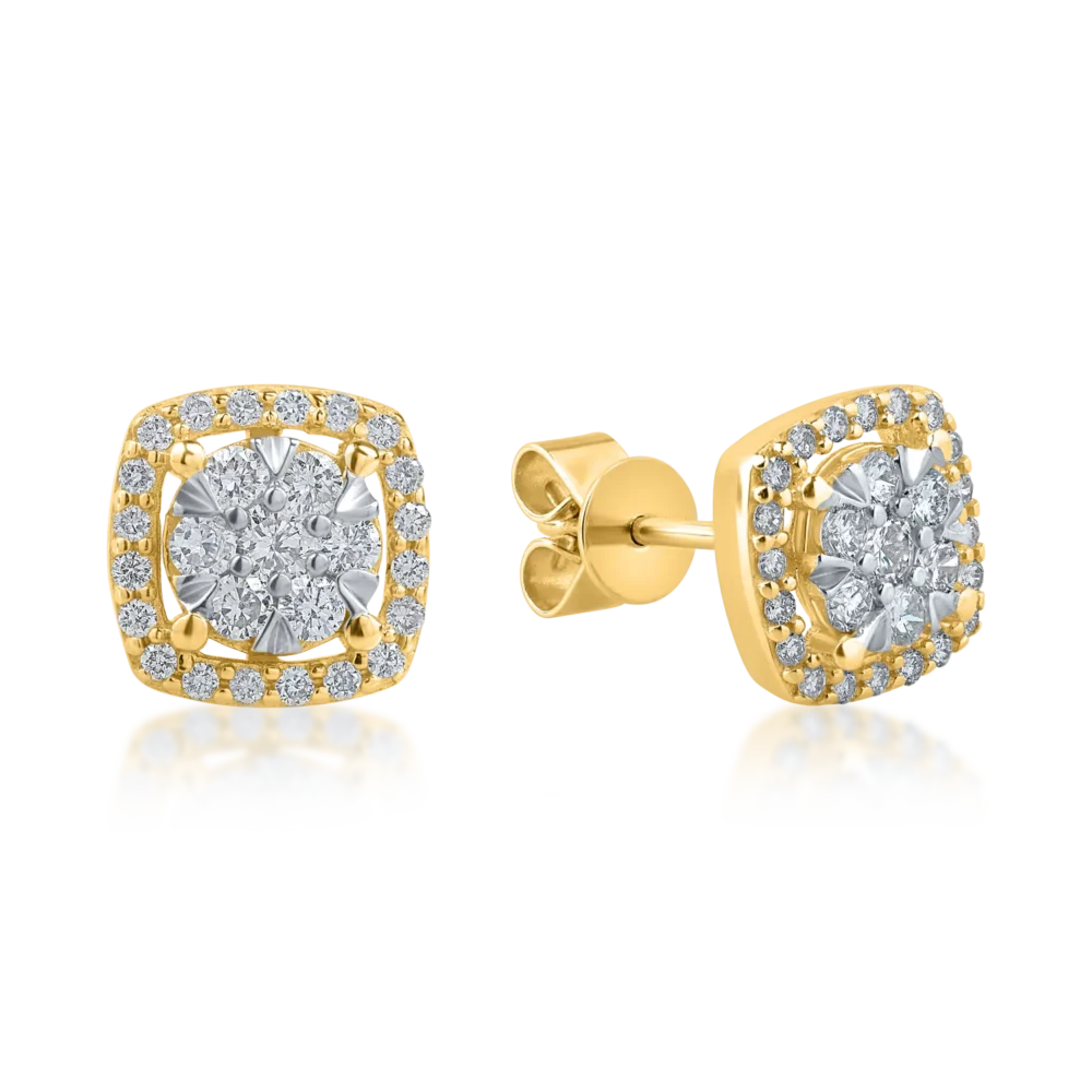 Cercei geometrici din aur galben cu diamante de 0.4ct