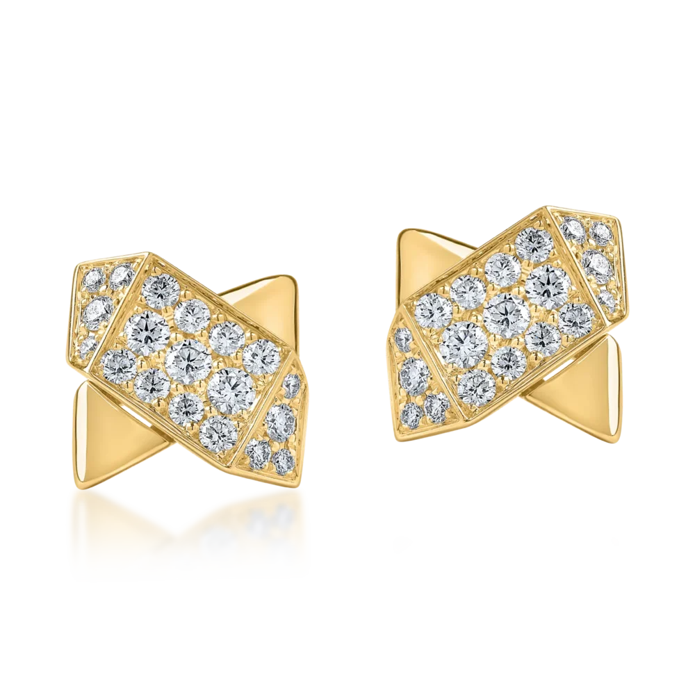 Cercei geometrici din aur galben cu diamante de 0.5ct - imagine 2