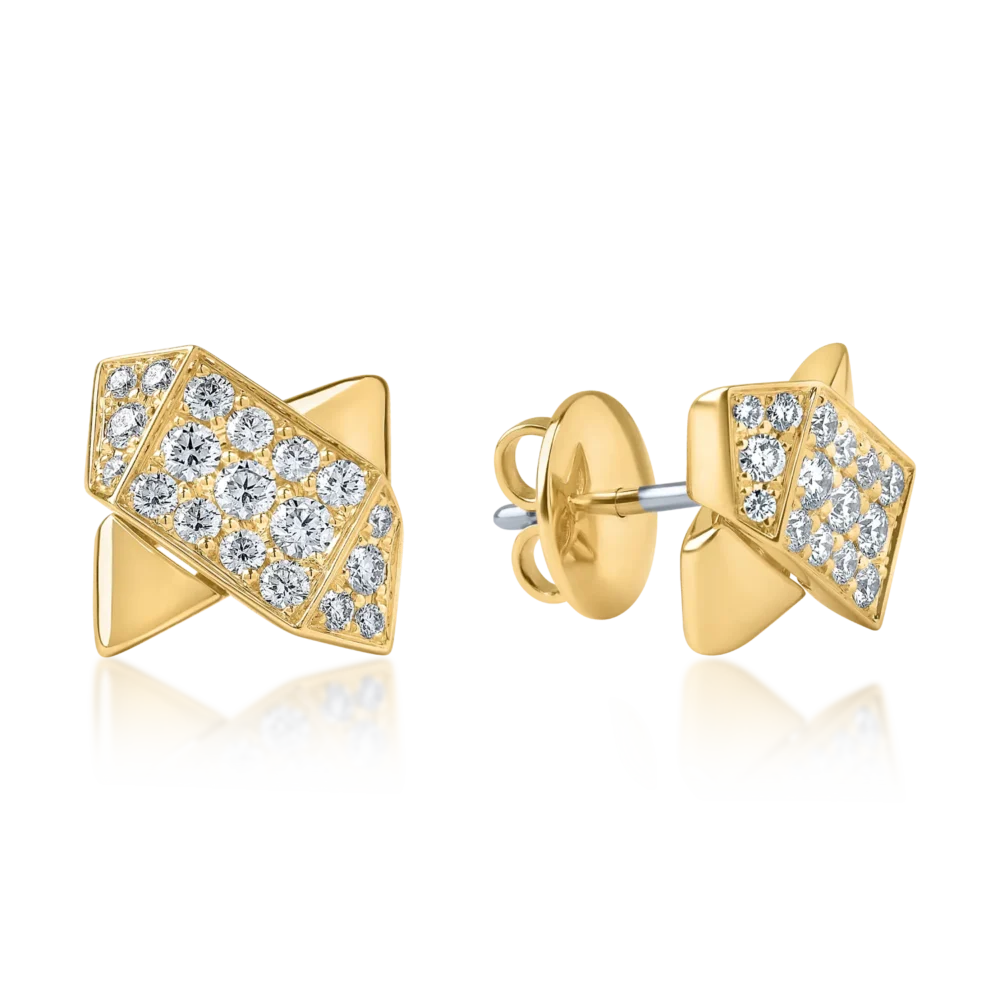 Cercei geometrici din aur galben cu diamante de 0.5ct