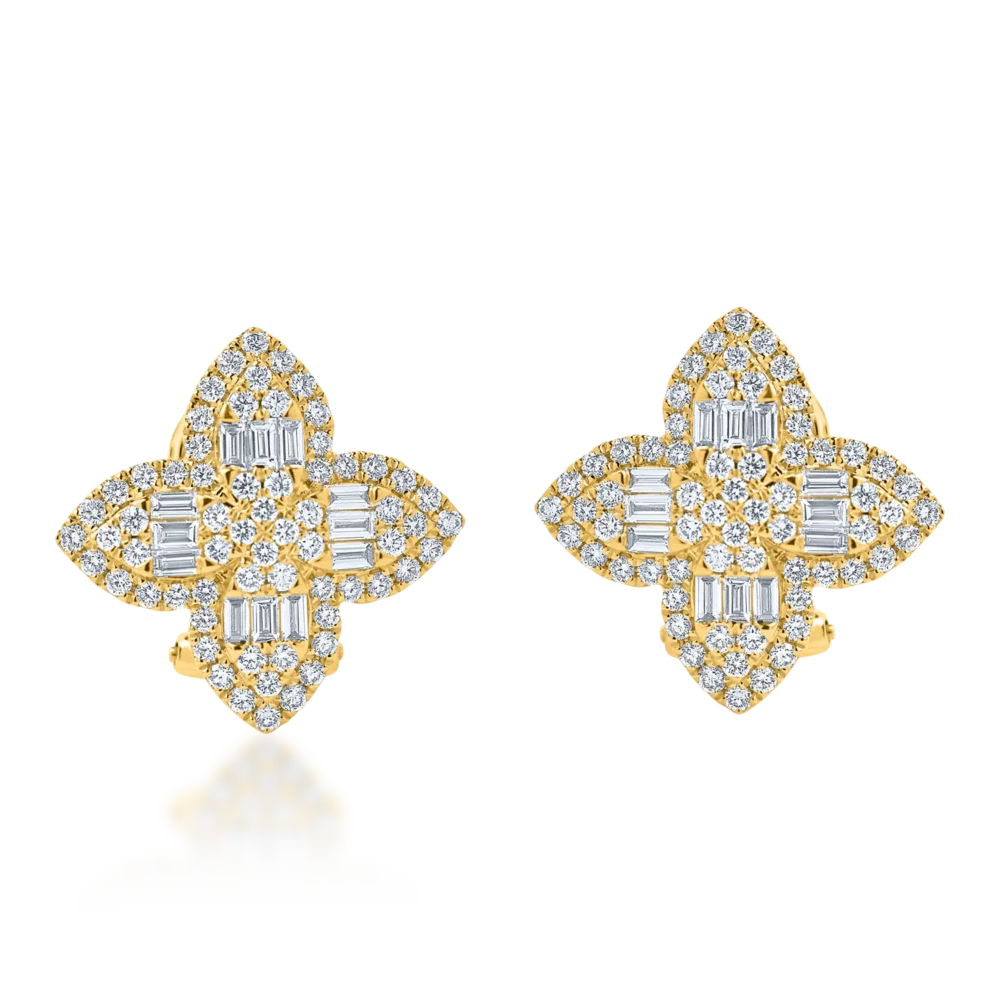 Cercei geometrici din aur galben cu diamante baguette si rotunde de 1.1ct - imagine 2