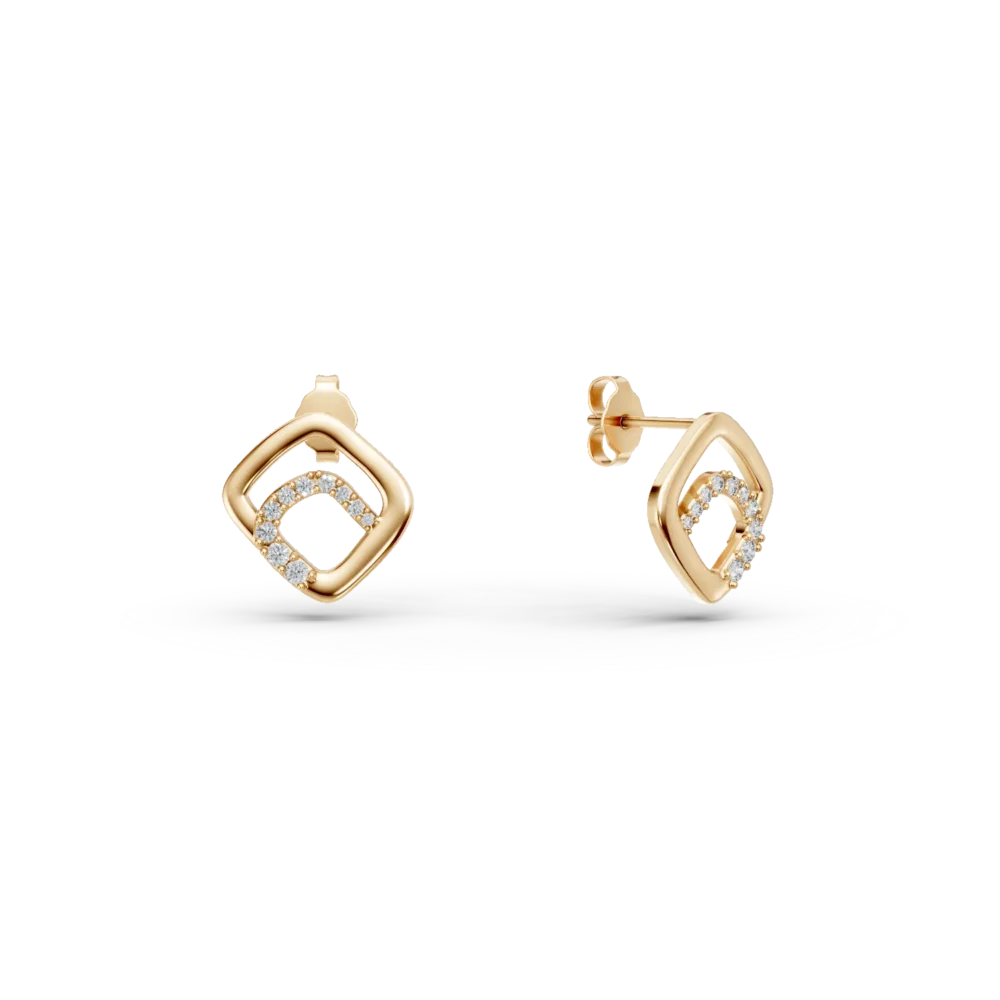 Cercei geometrici din aur galben cu zirconii