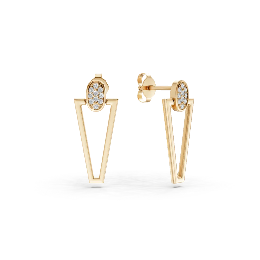 Cercei geometrici din aur galben cu zirconii