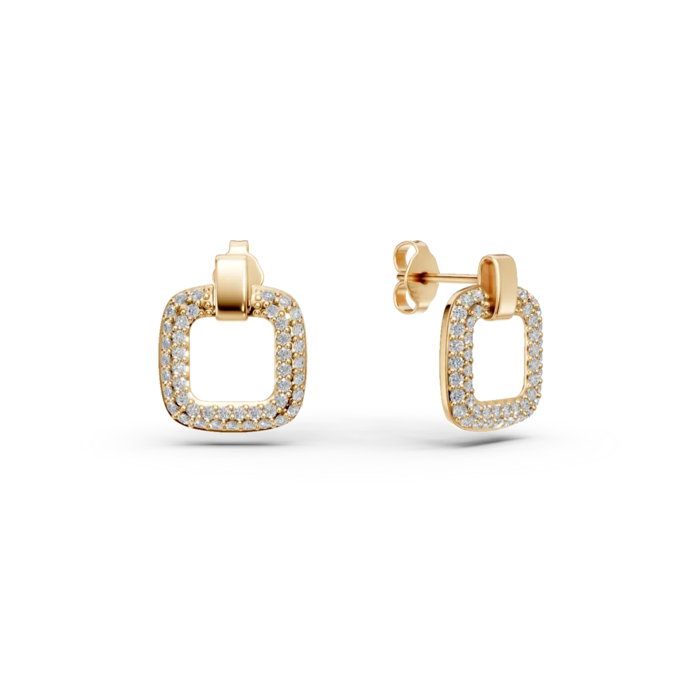 Cercei geometrici din aur galben cu zirconii