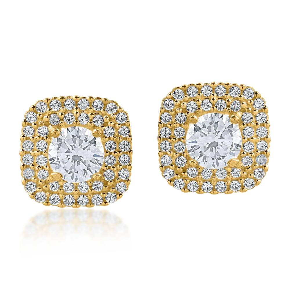 Cercei geometrici din aur galben cu zirconii - imagine 2