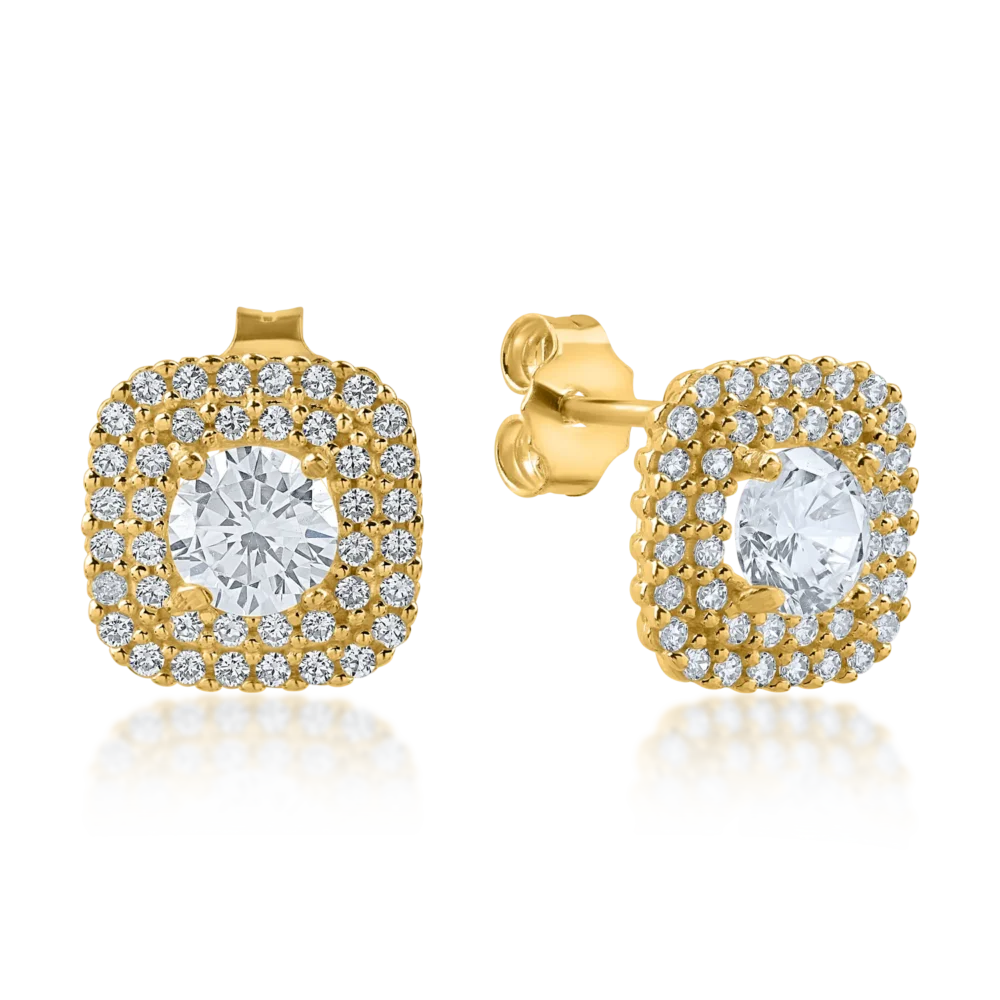 Cercei geometrici din aur galben cu zirconii