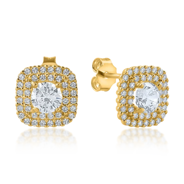 Cercei geometrici din aur galben cu zirconii