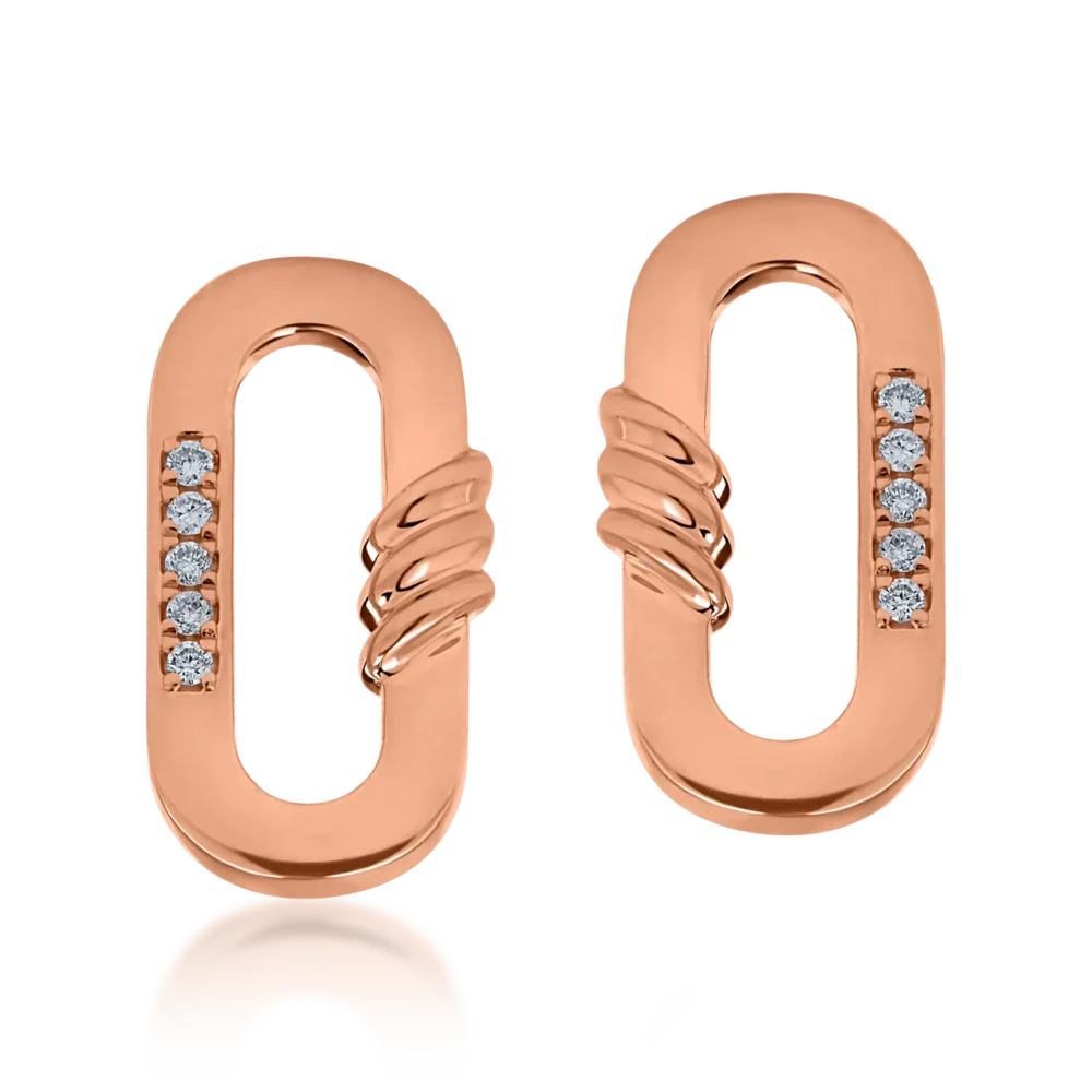 Cercei geometrici din aur roz cu diamante de 0.026ct - imagine 2