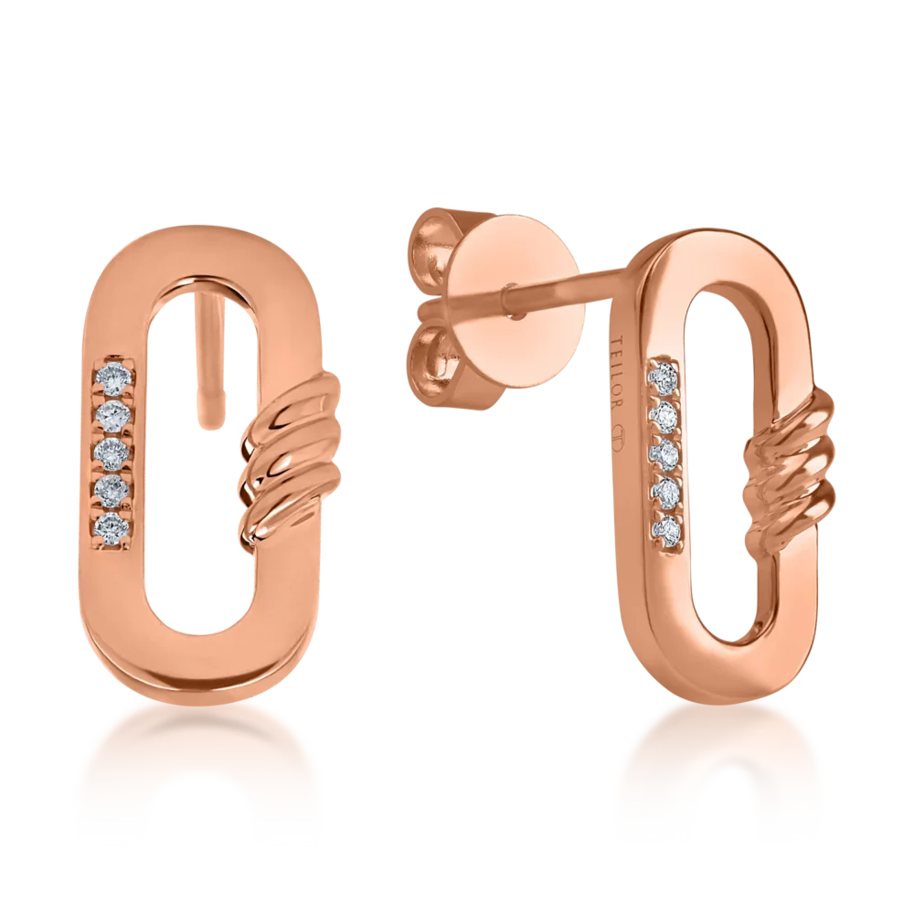 Cercei geometrici din aur roz cu diamante de 0.026ct