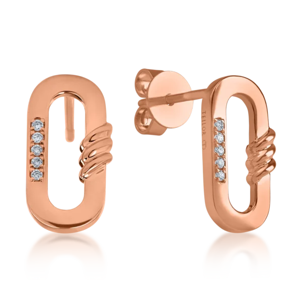 Cercei geometrici din aur roz cu diamante de 0.026ct