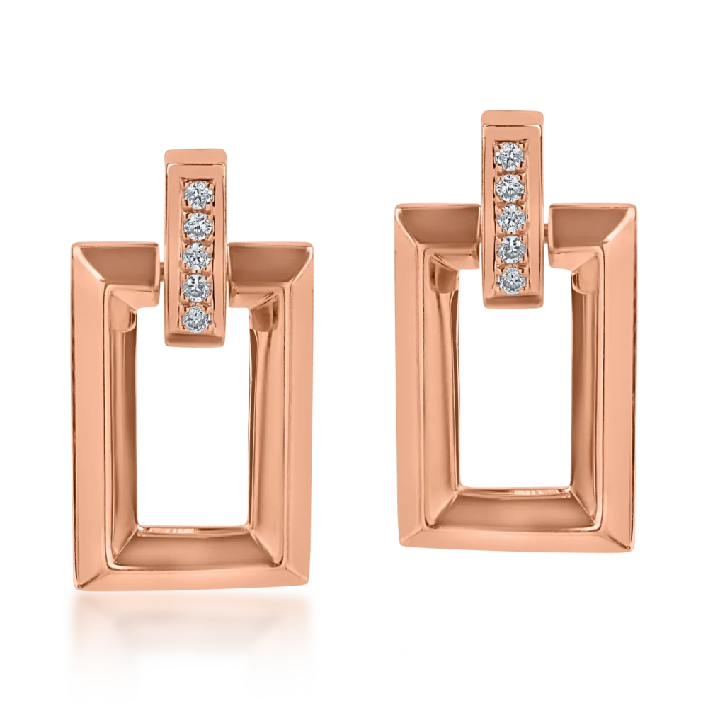 Cercei geometrici din aur roz cu diamante de 0.026ct - imagine 2
