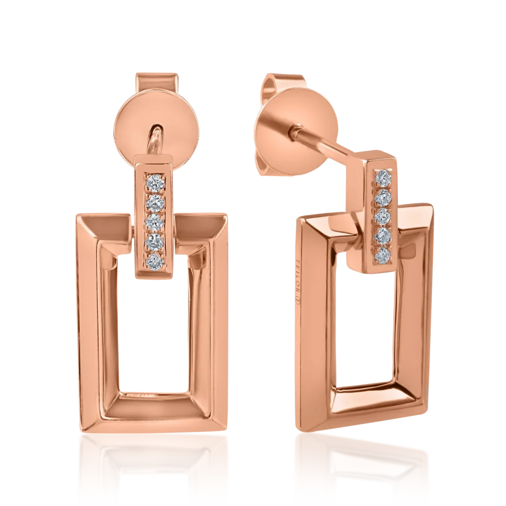 Cercei geometrici din aur roz cu diamante de 0.026ct