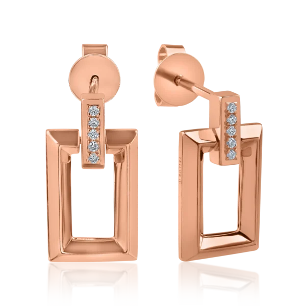 Cercei geometrici din aur roz cu diamante de 0.026ct