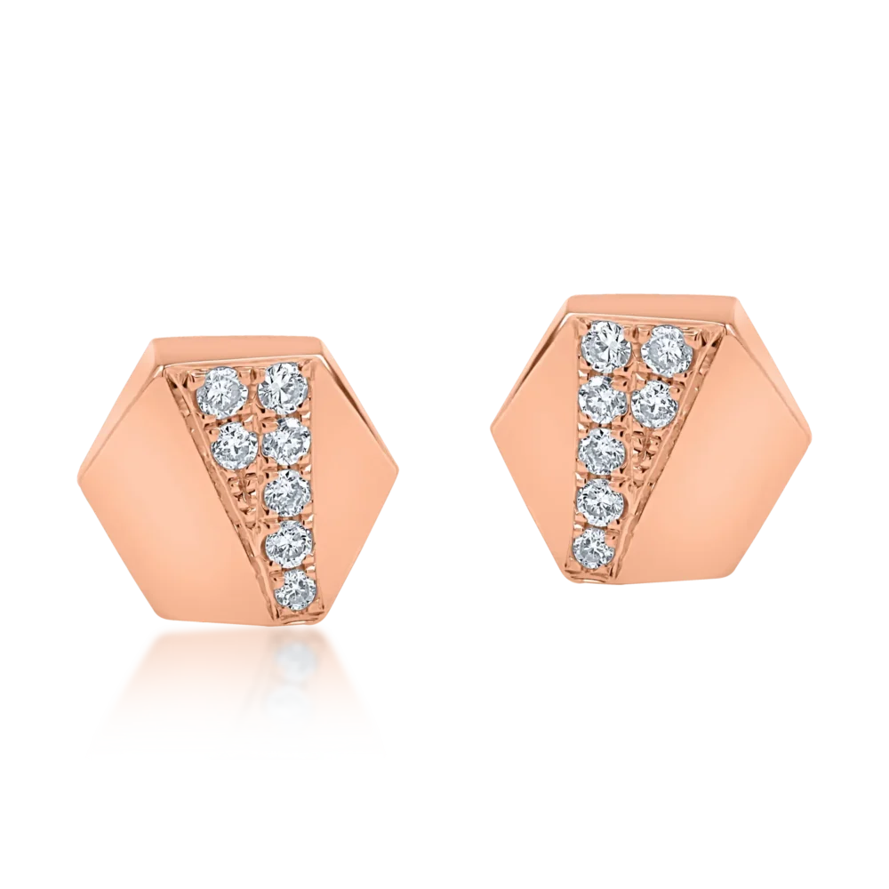 Cercei geometrici din aur roz cu diamante de 0.072ct - imagine 2
