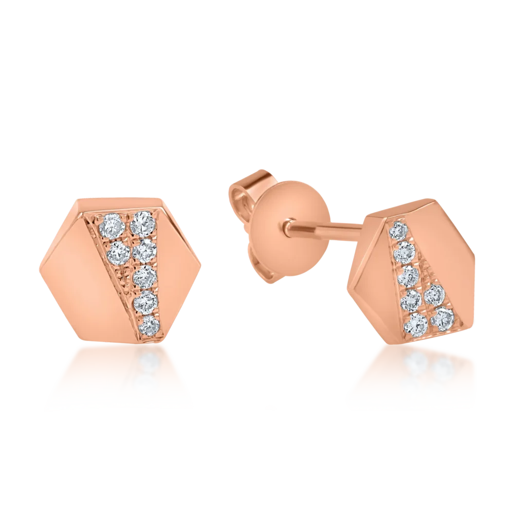 Cercei geometrici din aur roz cu diamante de 0.072ct