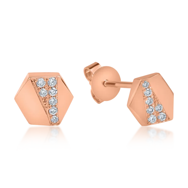 Cercei geometrici din aur roz cu diamante de 0.072ct