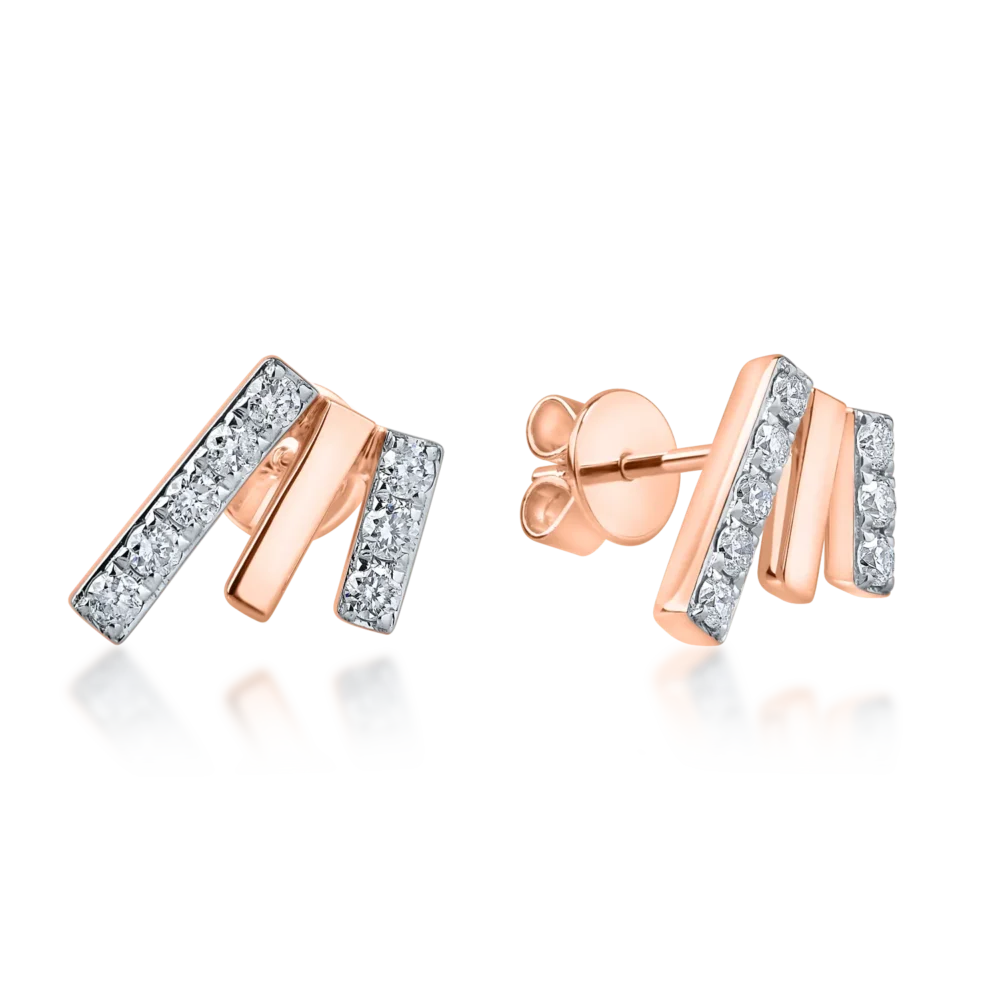 Cercei geometrici din aur roz cu diamante de 0.2ct
