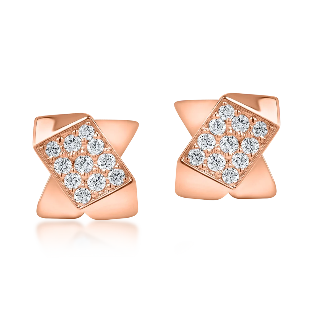 Cercei geometrici din aur roz cu diamante de 0.5ct - imagine 2