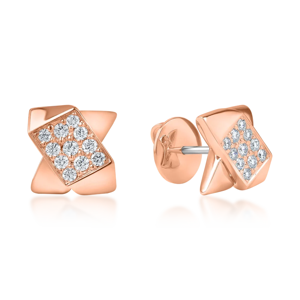 Cercei geometrici din aur roz cu diamante de 0.5ct