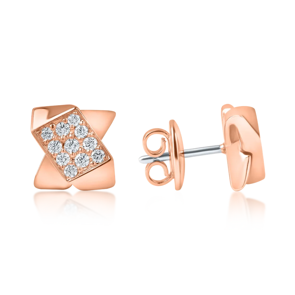 Cercei geometrici din aur roz cu diamante de 0.5ct - imagine 3