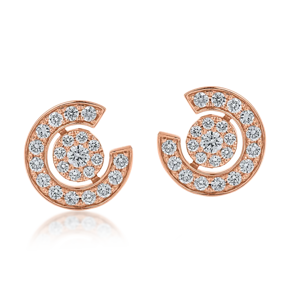 Cercei geometrici din aur roz cu diamante de 0.9ct - imagine 2