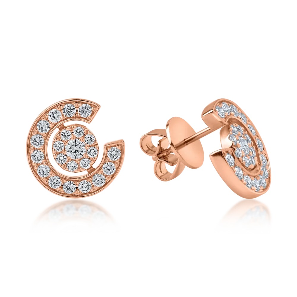 Cercei geometrici din aur roz cu diamante de 0.9ct