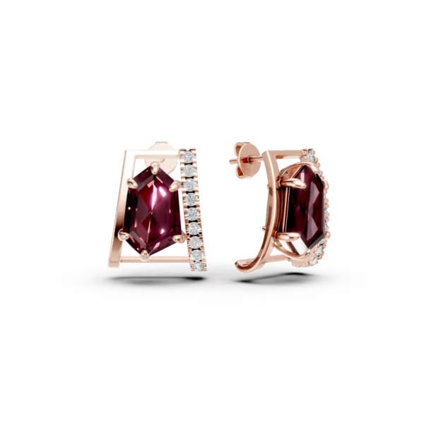 Cercei geometrici din aur roz cu granate de 4.3ct si diamante de 0.2ct