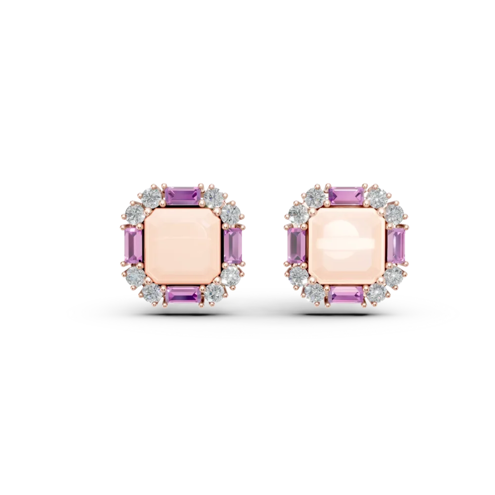 Cercei geometrici din aur roz cu pietre pretioase si semipretioase de 5.7ct