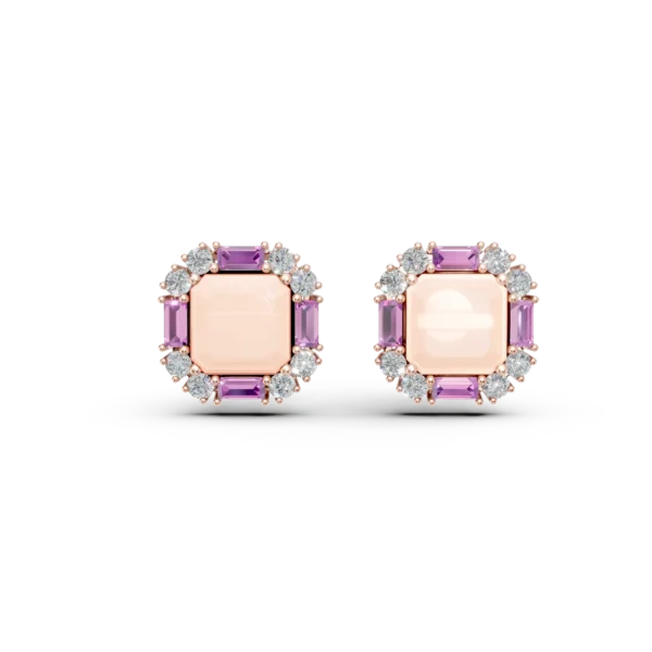 Cercei geometrici din aur roz cu pietre pretioase si semipretioase de 5.7ct