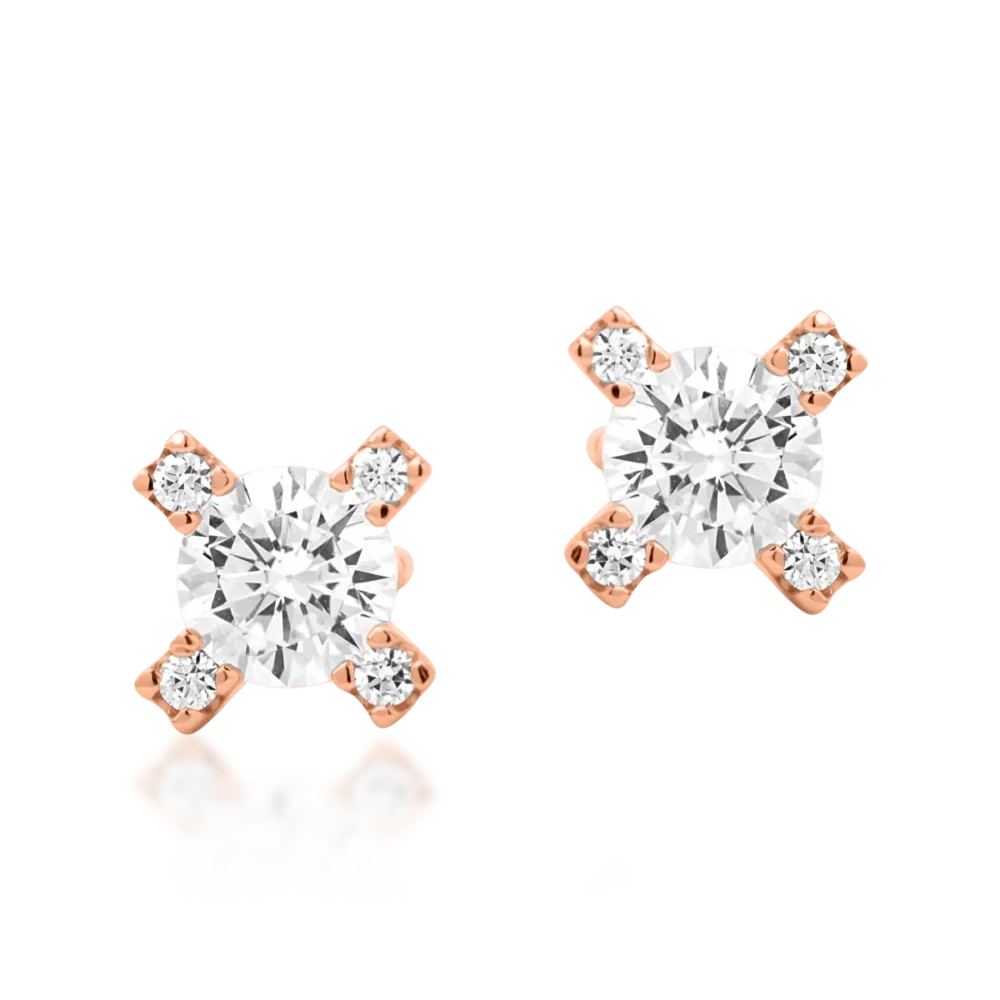 Cercei geometrici din aur roz cu zirconia - imagine 2