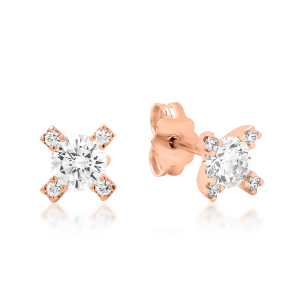 Cercei geometrici din aur roz cu zirconia