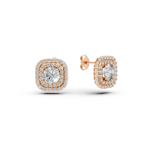 Cercei geometrici din aur roz cu zirconii