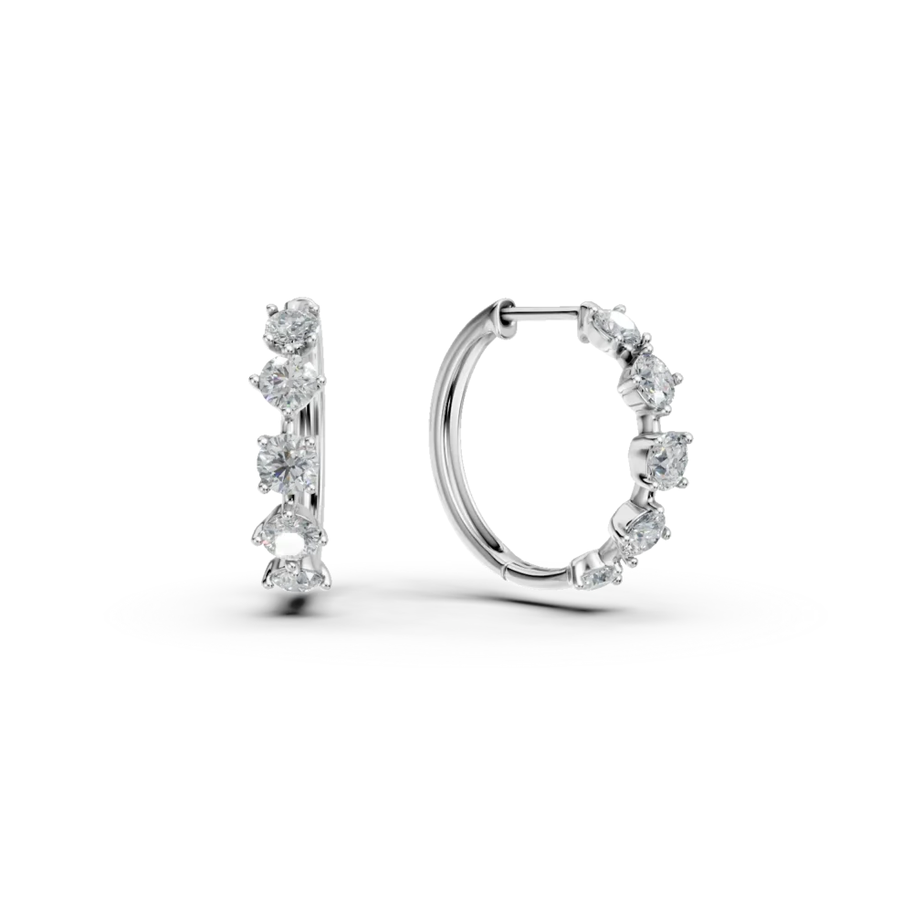 Cercei hoop din aur alb cu diamante de 1.4ct create in laborator
