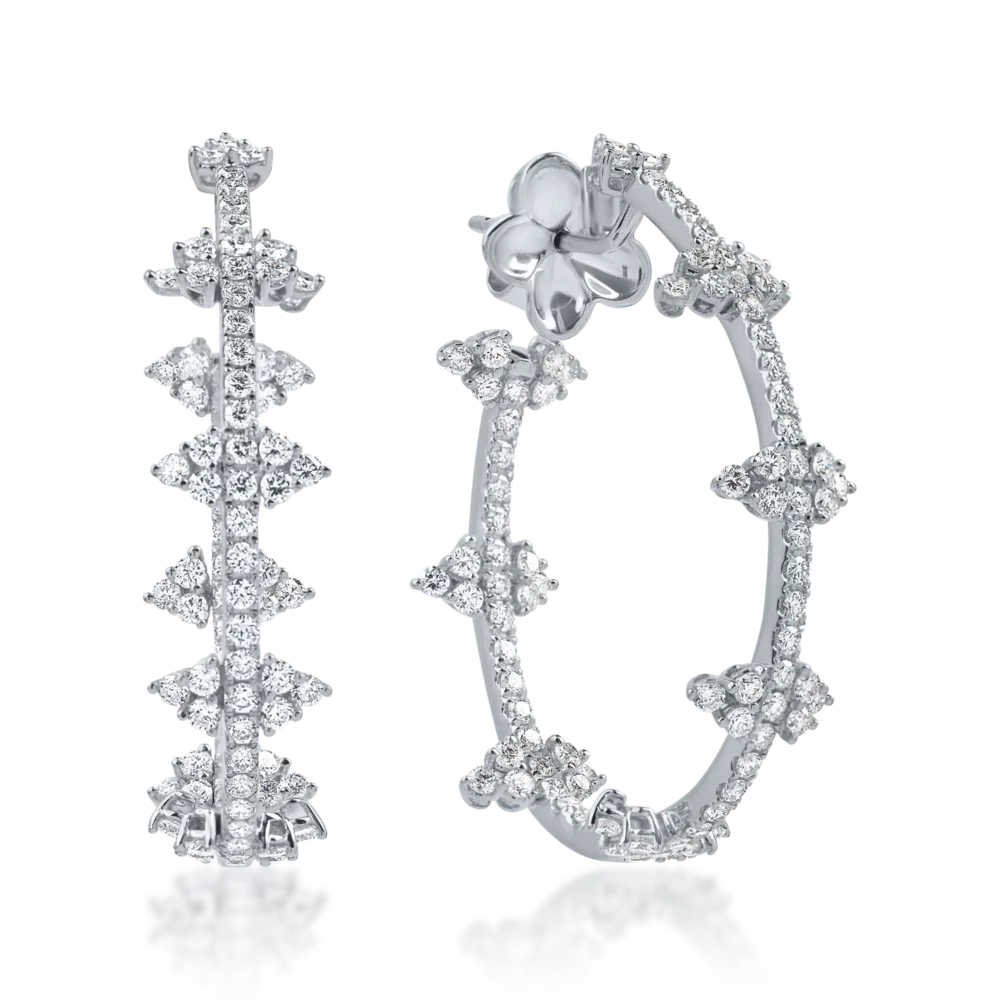 Cercei hoop din aur alb cu diamante de 2.1ct