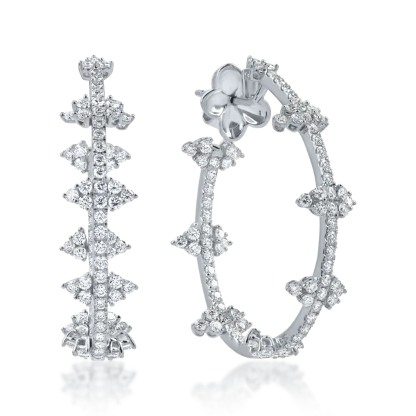 Cercei hoop din aur alb cu diamante de 2.1ct